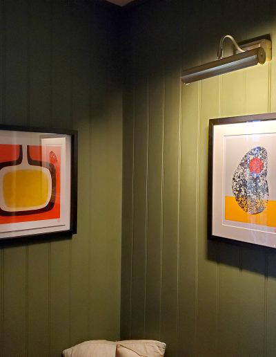 Two bespoke framed prints by Sunday Framing on display at The Gurnard’s Head, Cornwall – handcrafted frames inspired by the coastal landscape.