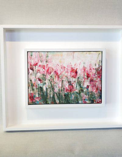 Tray frame for Jo Cottam artwork by Sunday Framing in Praa Sands – bespoke handcrafted frame showcasing Cornish coastal-inspired acrylic painting.